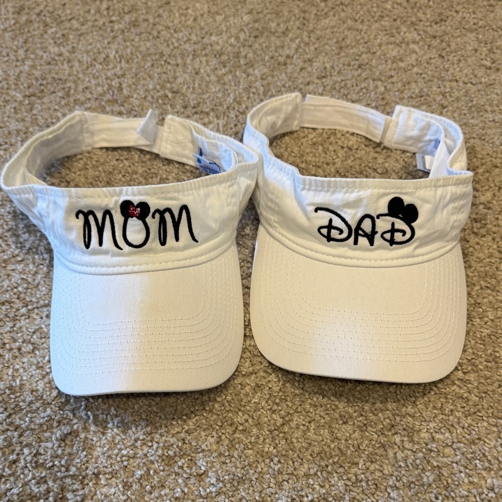 White Disney Mom/Dad Visor Set with Embroidered Design